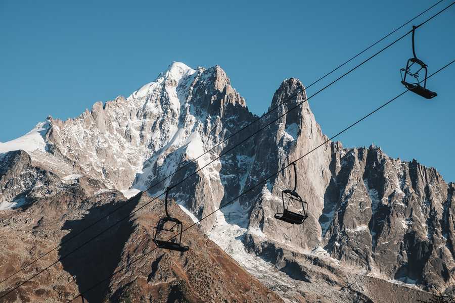 Ski lift in front of the Aiguille Verte.